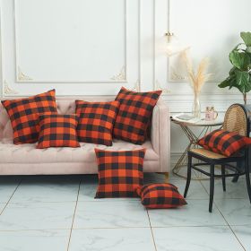 2PCS Cotton orange and black checkered pillow case, multi-size fall interior decoration, suitable for sofa, bed, autumn, Halloween - 40X40cm - as pic