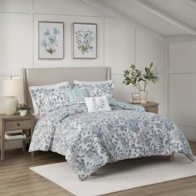 5 Piece Seersucker Comforter Set with Throw Pillows (Color: as Pic)